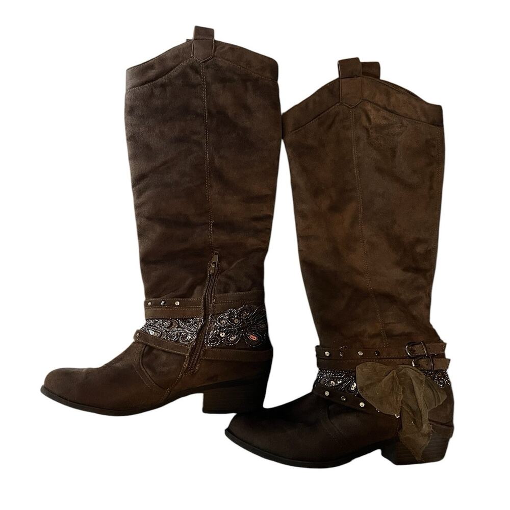 Not Rated Boots Womens 7.5 Pull On 1/2 Zip Riding Boot Brown Faux Leather